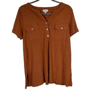 J. Jill Women's Linen Blend Rust Pearl Button-Down Shirt MSRP $64